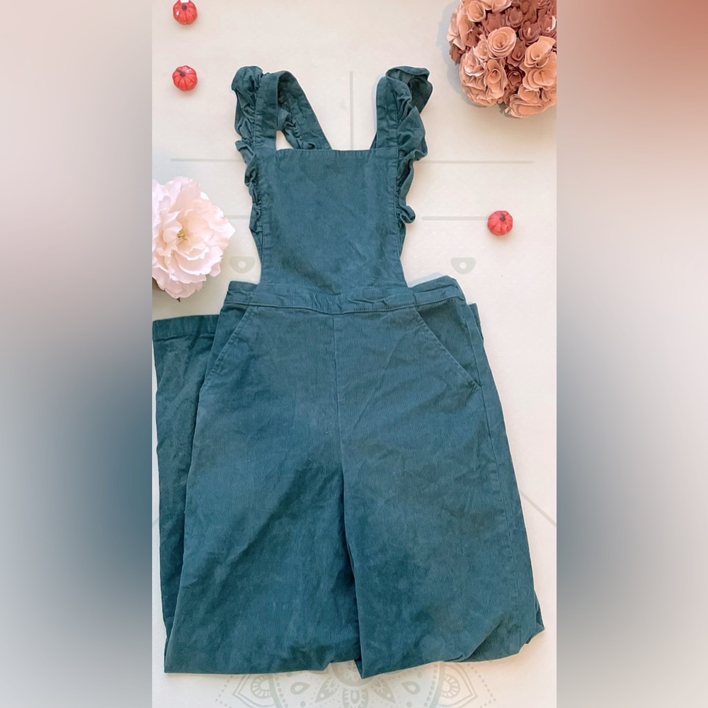 Hanna Anderson Pine Green Girl’s Cross Ruffle Corduroy RomperJumpsuit Sz 12 NWOT